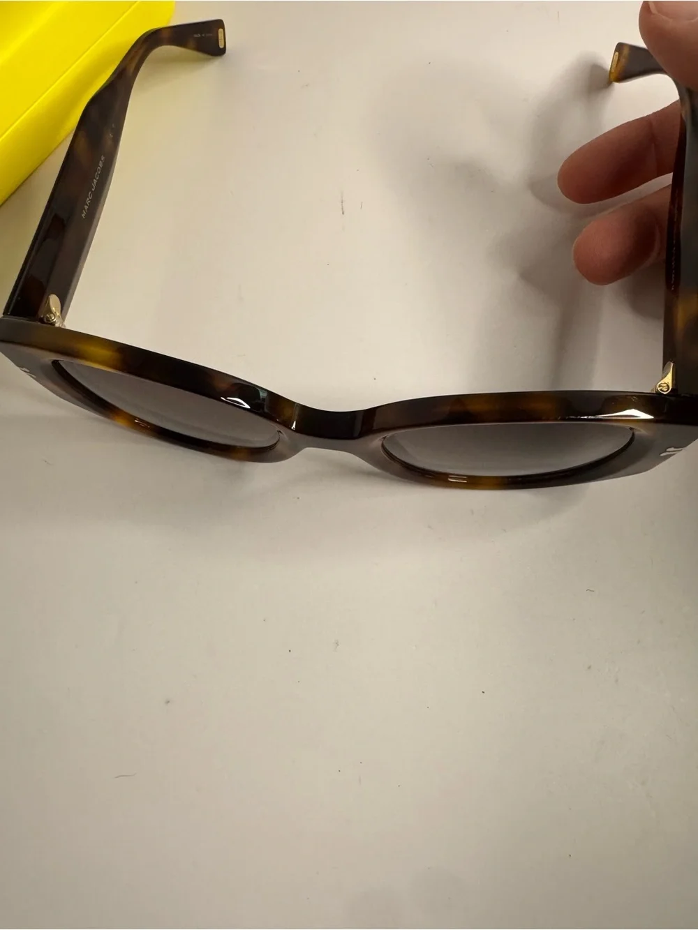 Marc Jacobs Tortoiseshell Brown Oval Sunglasses with Yellow-Trim Case